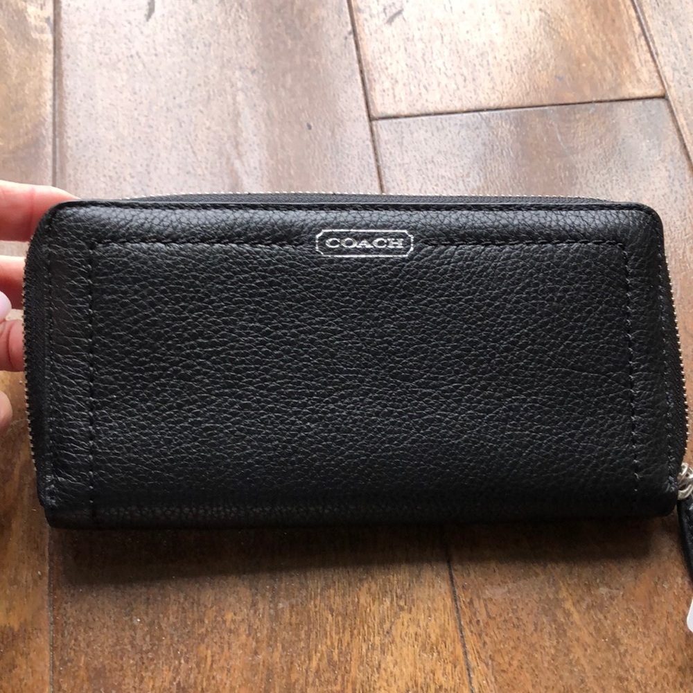Coach black leather wallet, new with tags